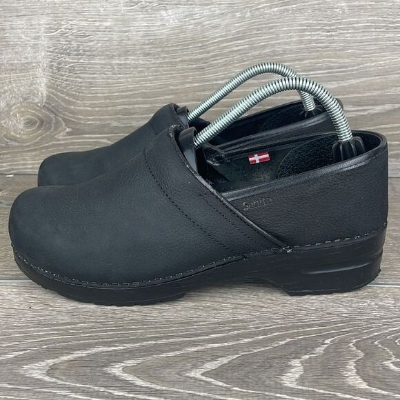 Sanita Pro Textured Black Oiled Leather Women’s 11.5/EU 42 Slip-On Mules Clogs - Picture 3 of 12